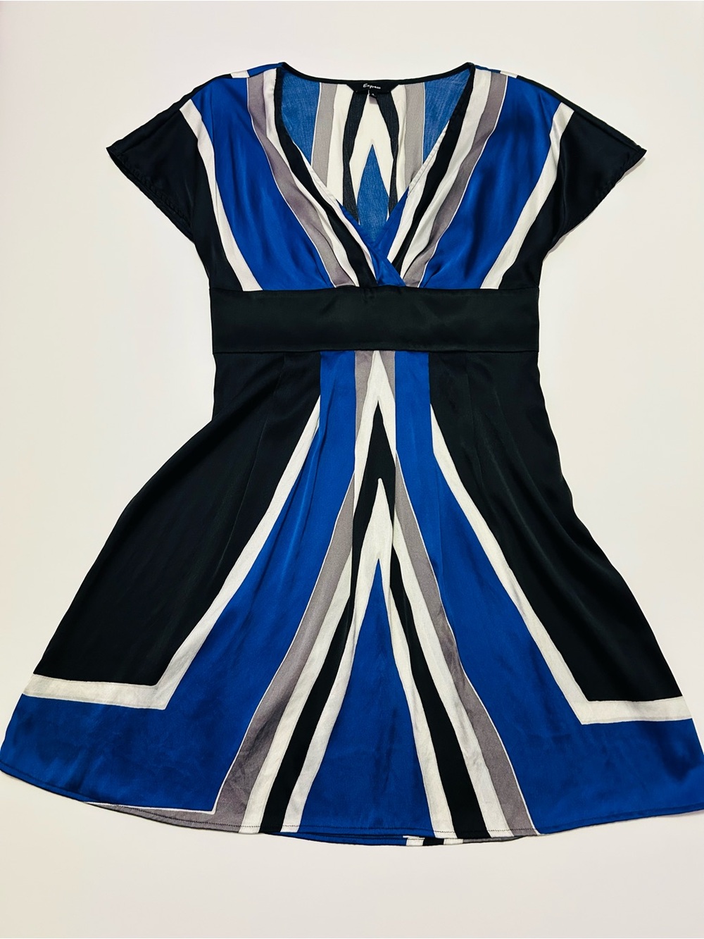 Vintage Express Silk Blend Colorblock Geometric Dress Y2K Geometric Empire - Picture 7 of 10